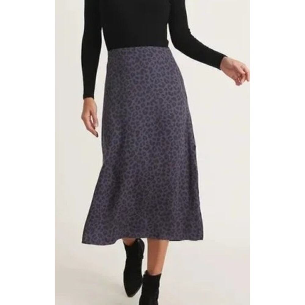 Marine Layer Ryan Skirt Side Slit Slip Midi Cheetah Animal Print Blue NWT Size 2